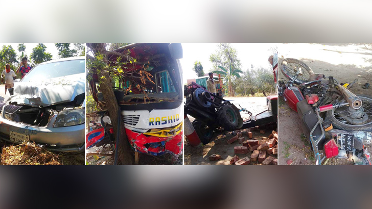 পুলিশের হঠাৎ সিগন্যালে রাজশাহীতে দুমড়ে-মুচড়ে গেল চার যানবাহন