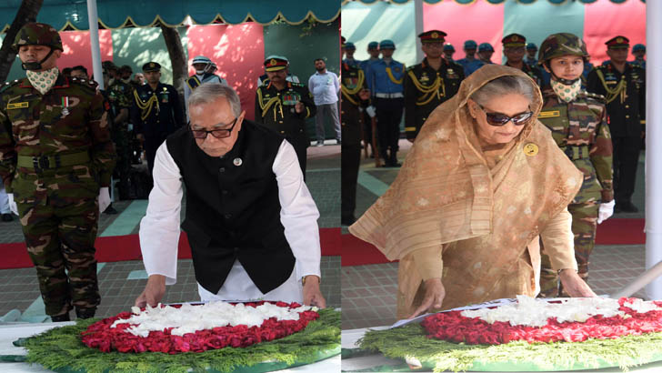 টুঙ্গিপাড়ায় বঙ্গবন্ধুর সমাধিতে রাষ্ট্রপতি ও প্রধানমন্ত্রীর শ্রদ্ধা