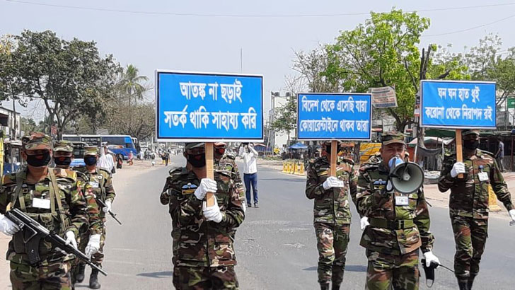 করোনা প্রতিরোধে সারা দেশে সেনাবাহিনীর ব্যাপক প্রচার