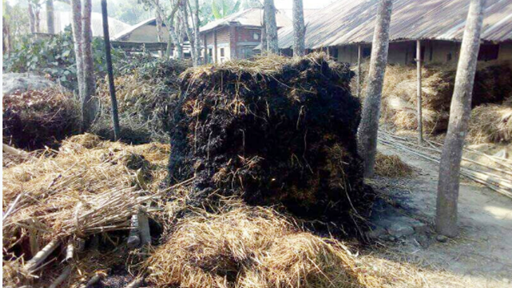 জমি দখলে নিতে খড়ের পালায় অগ্নিসংযোগ