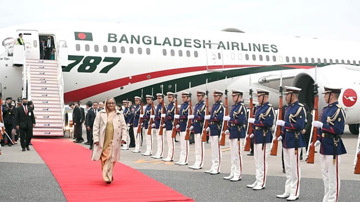 প্রধানমন্ত্রীকে জাপানে লাল গালিচা সংবর্ধনা