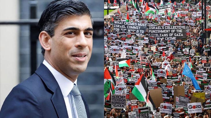 ব্রিটেনে ফিলিস্তিনিদের পক্ষে বিক্ষোভের ডাক, সতর্কবার্তা সুনাকের