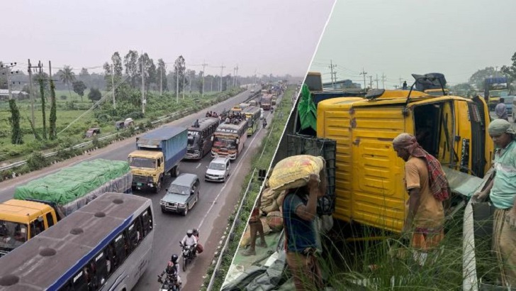 টাঙ্গাইল মহাসড়কে ১৫ কিলোমিটার যানজট, ধীরগতিতে চলছে যানবাহন