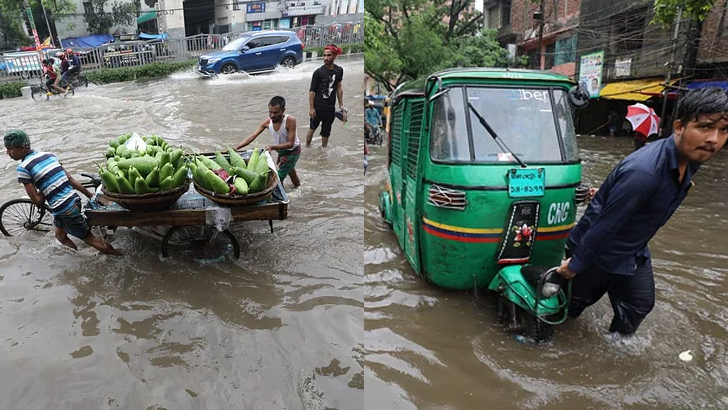 প্রবল বৃষ্টিতে পানির নিচে ঢাকা, অনেক গাড়ি বিকল