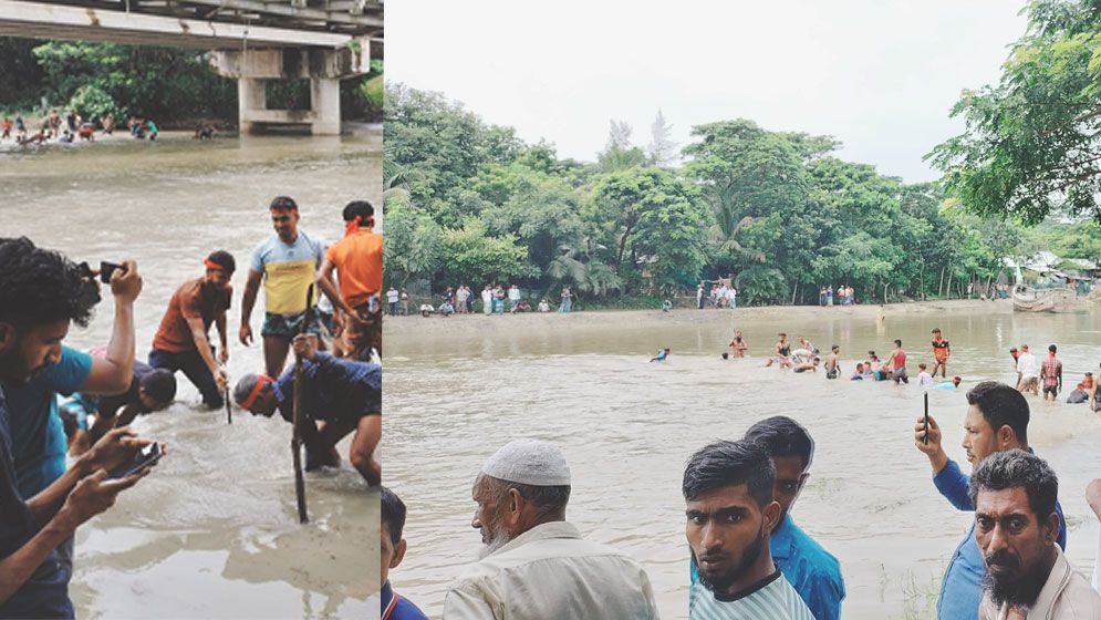 ভুলুয়া নদীর অবৈধ বাঁধ অপসারণে নেমেছে শতশত জনতা