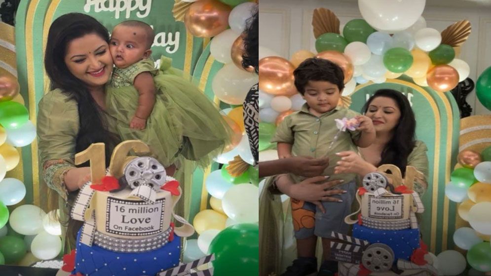 ‘দুই সন্তান’ নিয়ে জন্মদিনের কেক কাটলেন পরীমনি