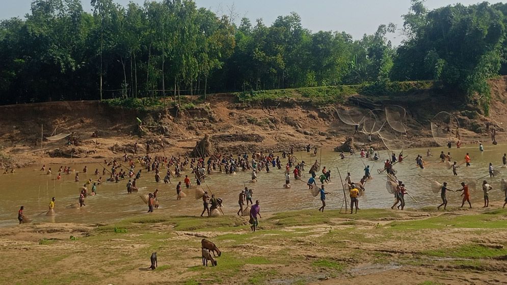 নালিতাবাড়ীর ঐতিহ্য বাউত উৎসবে মেতেছেন মৎস্য শিকারিরা