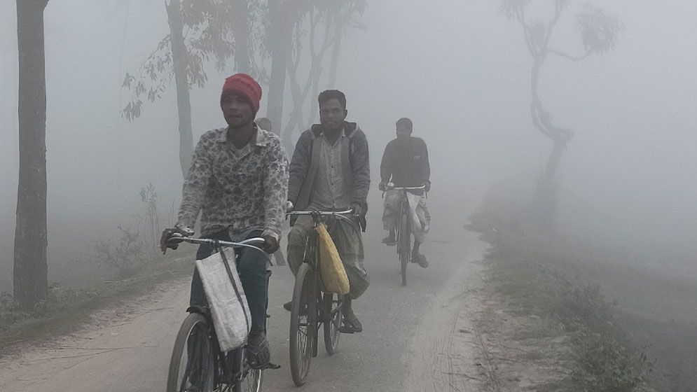 কুয়াশার চাদর ভেদ করে কাজের সন্ধানে দিনমজুররা