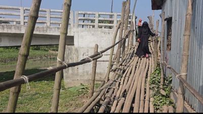 সড়ক দখল করে দোকান ও স’মিল, কাজে আসছে না ৫ কোটি টাকার সেতু