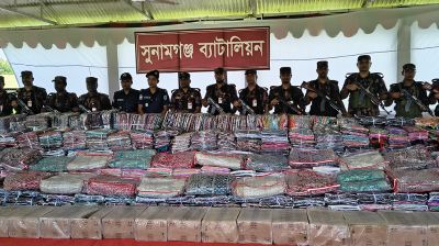 সুনামগঞ্জ সীমান্তে সাড়ে ৫ কোটি টাকার ভারতীয় পণ্য জব্দ
