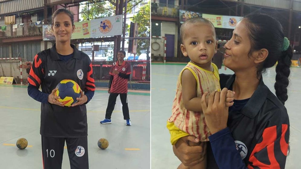 ১১ মাসের ছেলেকে কোলে নিয়ে মাঠে তানজিমা