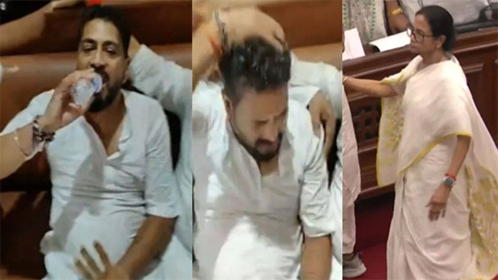 টেনে-হিচড়ে বিধানসভা থেকে বের করা হলো বিজেপি নেতাকে