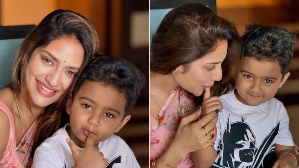 ছেলে ঈশানের সঙ্গে খুনসুটিতে ব্যস্ত নুসরাত