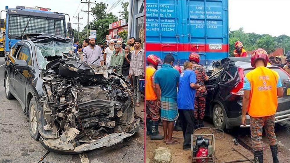 দুর্ঘটনাকবলিত দুটি যানের চিত্র।
