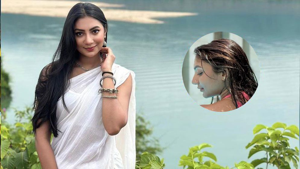 সুইমিংপুলে সূর্যের উষ্ণতা উপভোগ করছেন সুনেরাহ