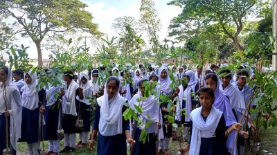 স্বজন সমাবেশের উদ্যোগে শিক্ষার্থীদের মাঝে ৩০০ গাছের চারা বিতরণ