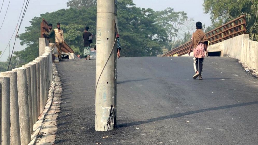 সড়কে বিদ্যুতের খুঁটি, কুয়াশায় চরম ঝুঁকি নিয়ে যান চলাচল