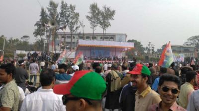 ২০ বছর পর বরিশালে তারেক রহমান, বেলস পার্ক মাঠে জনসভা শুরু