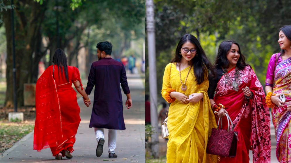 বসন্ত-ভালবাসায় শাড়ির রঙ নিয়ে ঝামেলা, লাল না বাসন্তী পরবেন