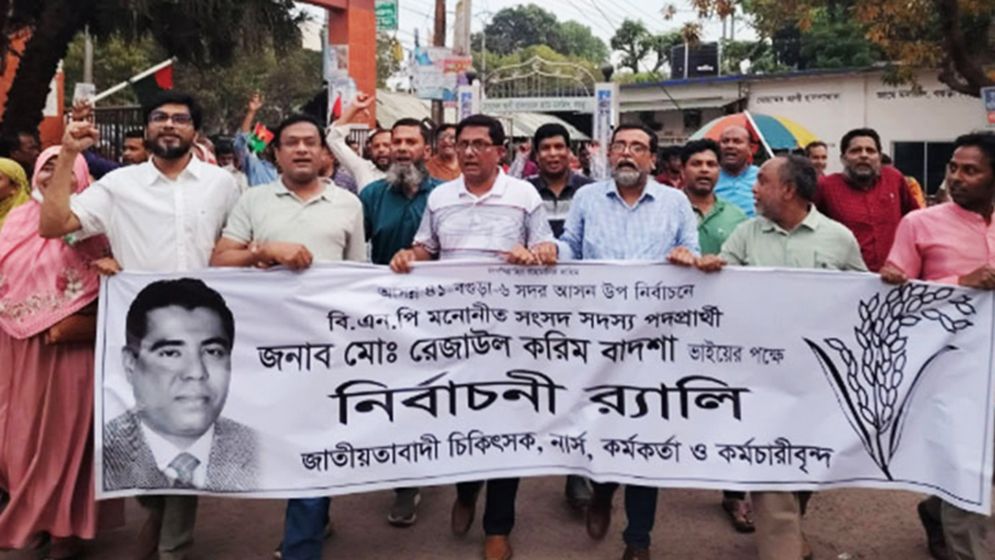 ধানের শীষ প্রার্থীর পক্ষে সরকারি হাসপাতালের কর্মকর্তা-কর্মচারীদের মিছিল
