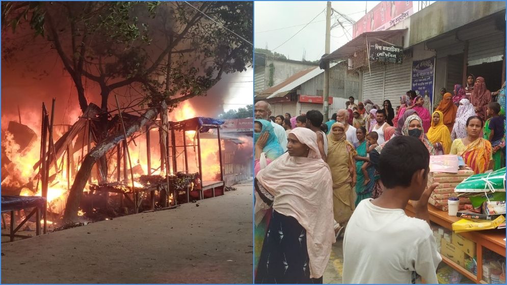 কুড়িগ্রামে ভয়াবহ অগ্নিকাণ্ডে শতাধিক দোকান পুড়ে ছাই