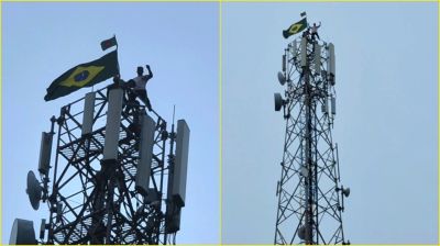 মোবাইল টাওয়ারের চূড়ায় ব্রাজিলের পতাকা লাগালেন তিন যুবক
