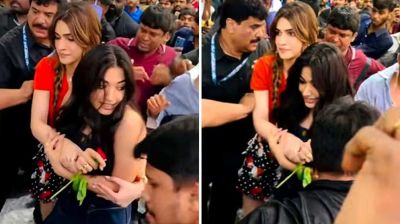 উপচেপড়া ভিড়ে রাশমিকাকে আগলে রাখলেন কৃতি