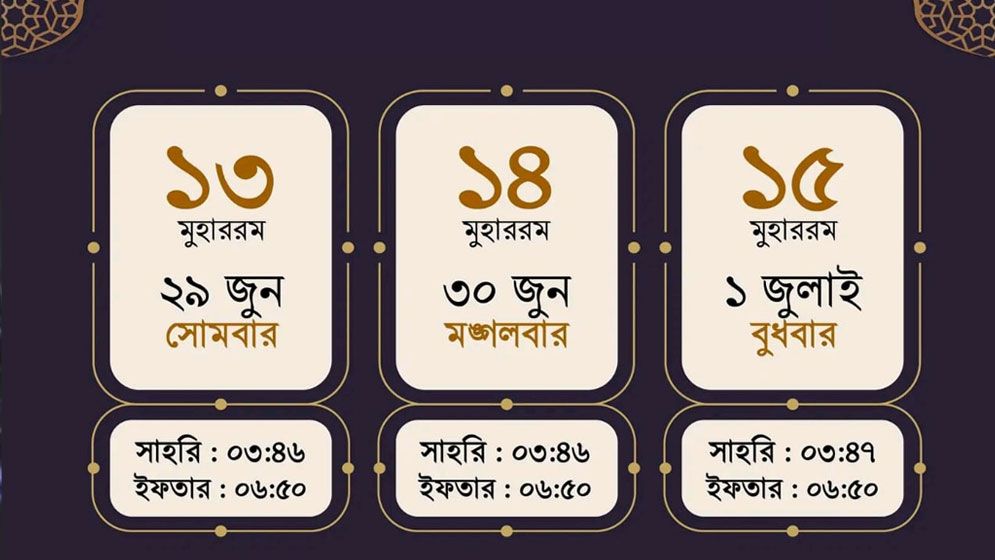 মুহাররম মাসের আইয়ামে বীজের রোজা শুরু সোমবার