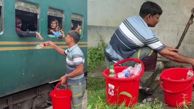 স্টেশনে যাত্রীদের পানি পান করিয়ে ছেলের স্মৃতি খুঁজে ফেরেন মুন্নু সেখ