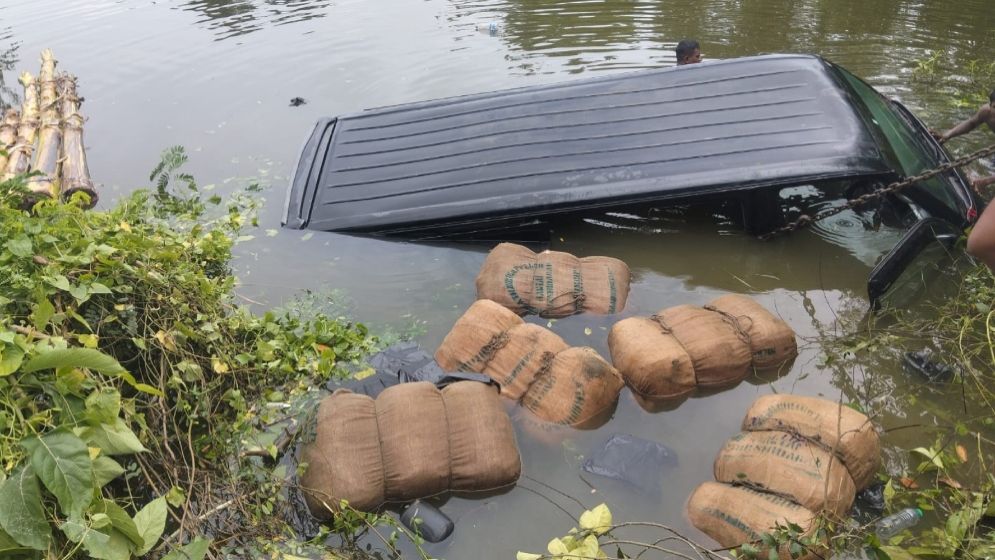 পালাতে গিয়ে খাদে মাদকবাহী গাড়ি, ২৫২ কেজি গাঁজা উদ্ধার