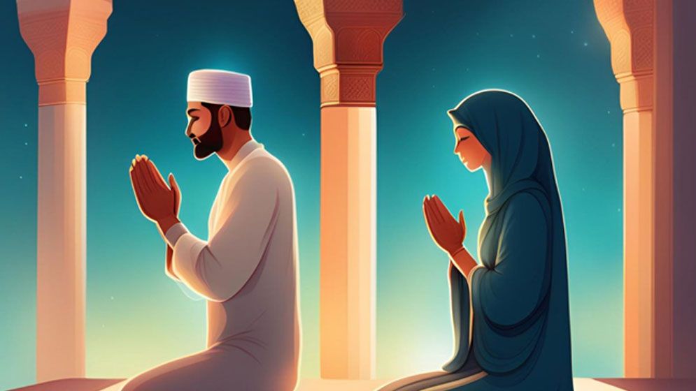 ঘরে স্বামী-স্ত্রীর জামাতে নামাজ আদায়ের সঠিক নিয়ম কোনটি?