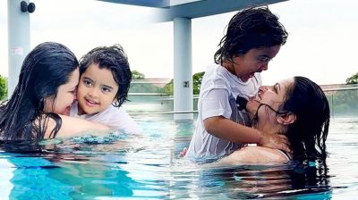 সুইমিংপুলে জলকেলিতে ছেলের সঙ্গে পরীমনির খুনসুটি