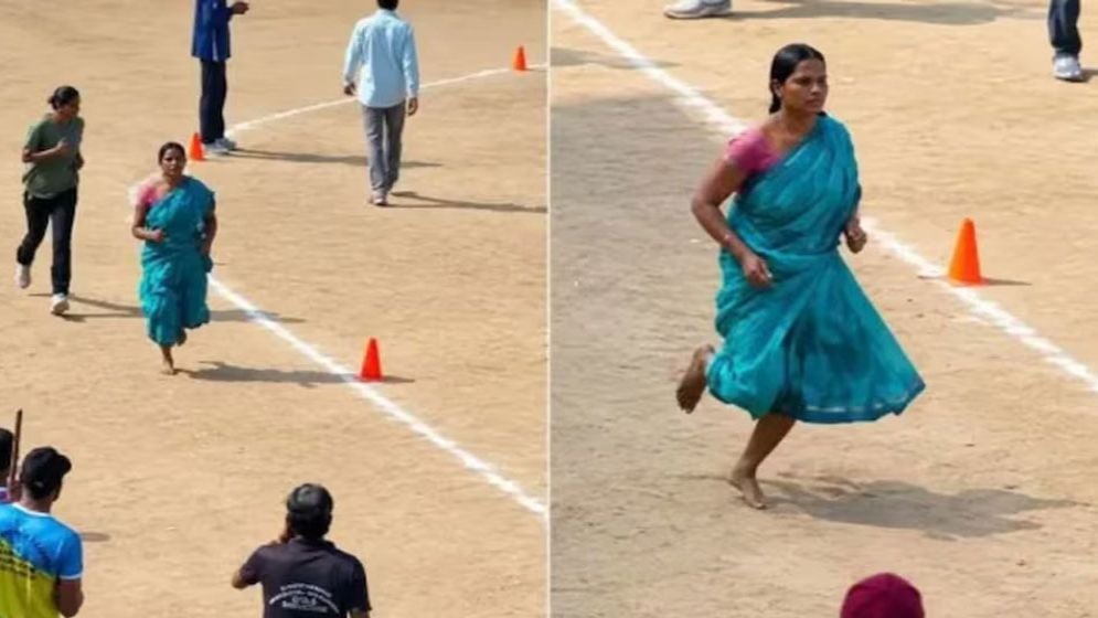শাড়ি পরে খালি পায়ে ১৬০০ মিটার দৌড়! লড়াকু মায়ের জেদে মুগ্ধ নেটিজেনরা