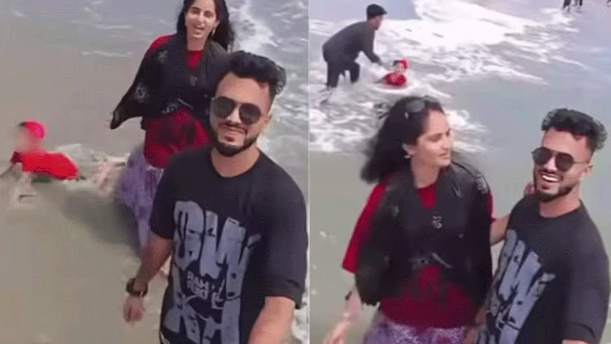 রিল বানাতে ব্যস্ত দম্পতি, সাগরে হাবুডুবু খেল শিশু