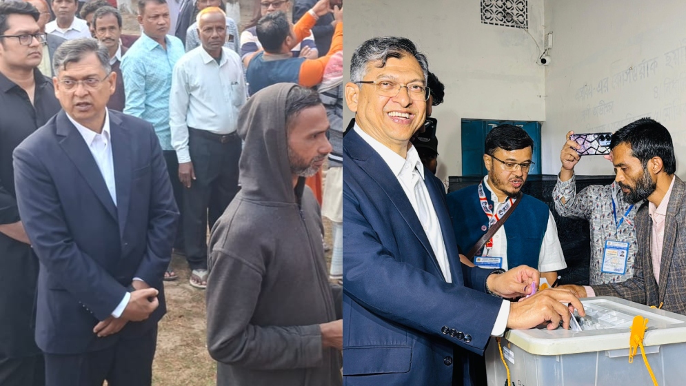 লাইনে দাঁড়িয়ে ভোট দিলেন সালাহউদ্দিন আহমদ